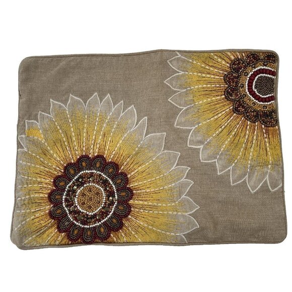 Pier 1 Beaded Embroidered 14"x19" Yellow Sunflower Lumbar Zippered Pillow Case - Picture 1 of 9